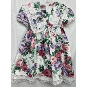 Vintage 90s Jessica McClintock Girls Size 4 Rose Floral Print Dress